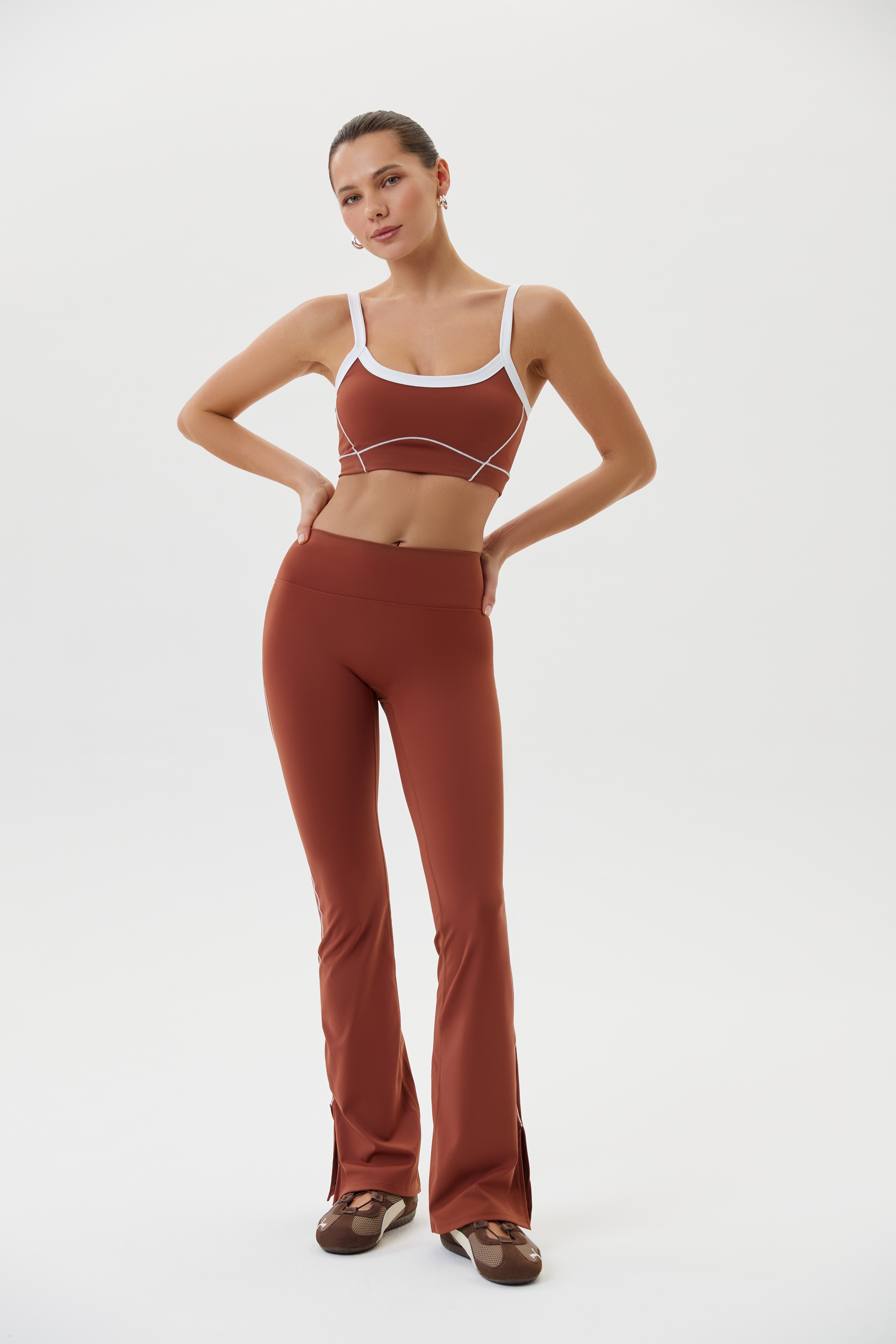 Леггинсы клеш спортивные (Коричневый, S)